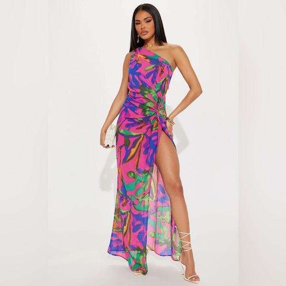 NEW NWT Fashion Nova Right Way Chiffon Maxi Dress - Multi Color size XL women’s - Picture 2 of 10